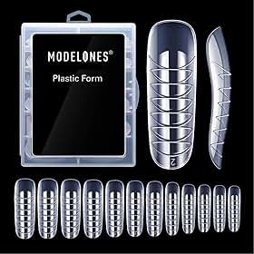 MODELONES Extensão de gel de polipropileno, forma dupla para unhas, 120 peças, unhas de caixão, pontas de unhas de bailarina transparentes, cobertura total