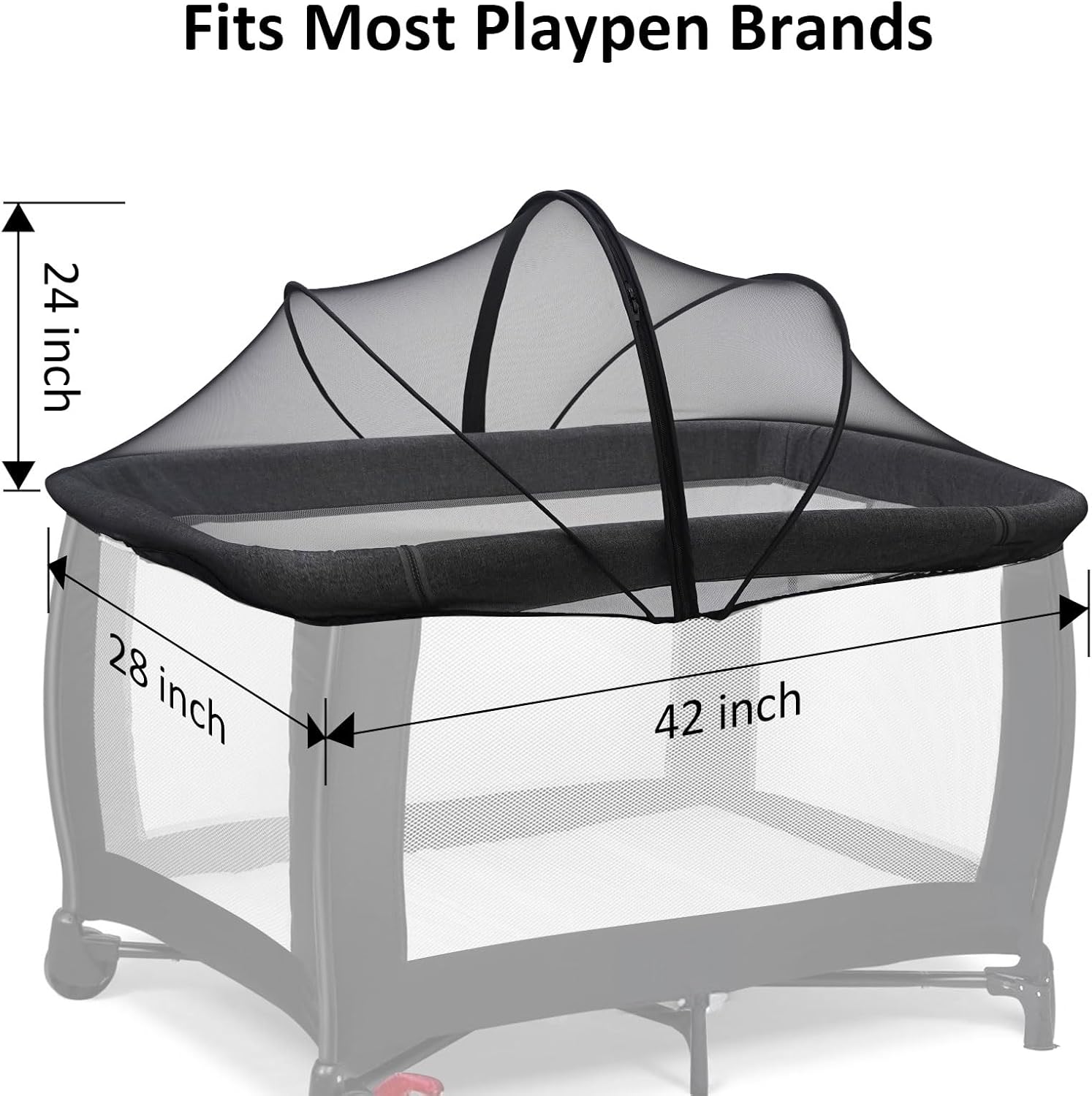 Pack n Play Cover, Travel Crib Net, Pack and Play Mosquito Net Cover with 2-Way Zipper for Playpen, Mini Crib, Twin Bassinet to Keep Cats Out, Black