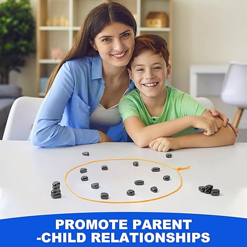 Miniatura 6 de Juego de ajedrez magnético con 32 piedras de viaje, 3 cuerdas y bolsa de almacenamiento portátil, juego de mesa de estrategia para noche de juegos