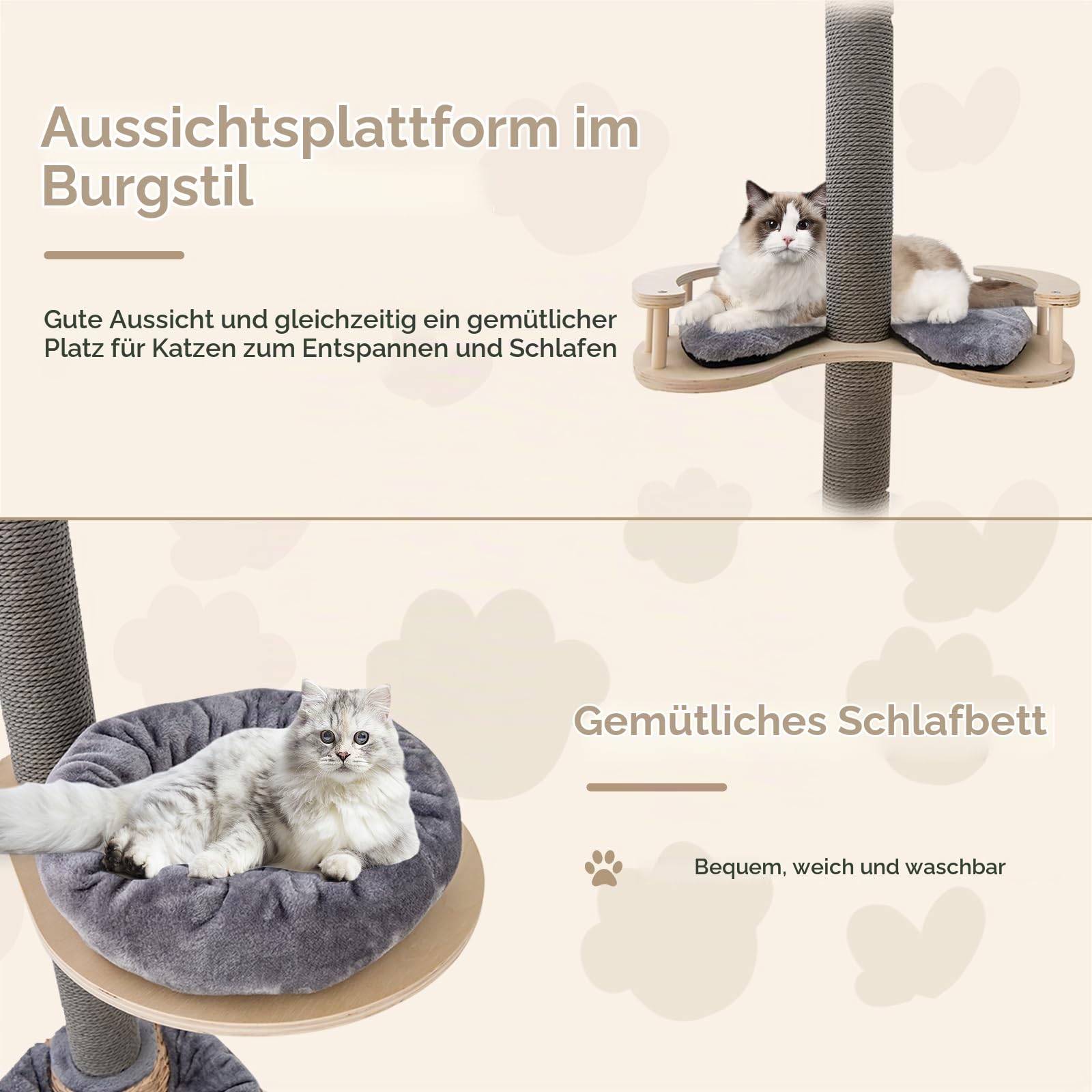 SOARS Kratzbaum deckenhoch, 236-271 cm hoher Katzenbaum mit 4 Ebenen, Liegemulde, 10 cm dickem Stamm, Katzenkratzbaum Deckenspanner höhenverstellbar, Kletterbaum für Katzen