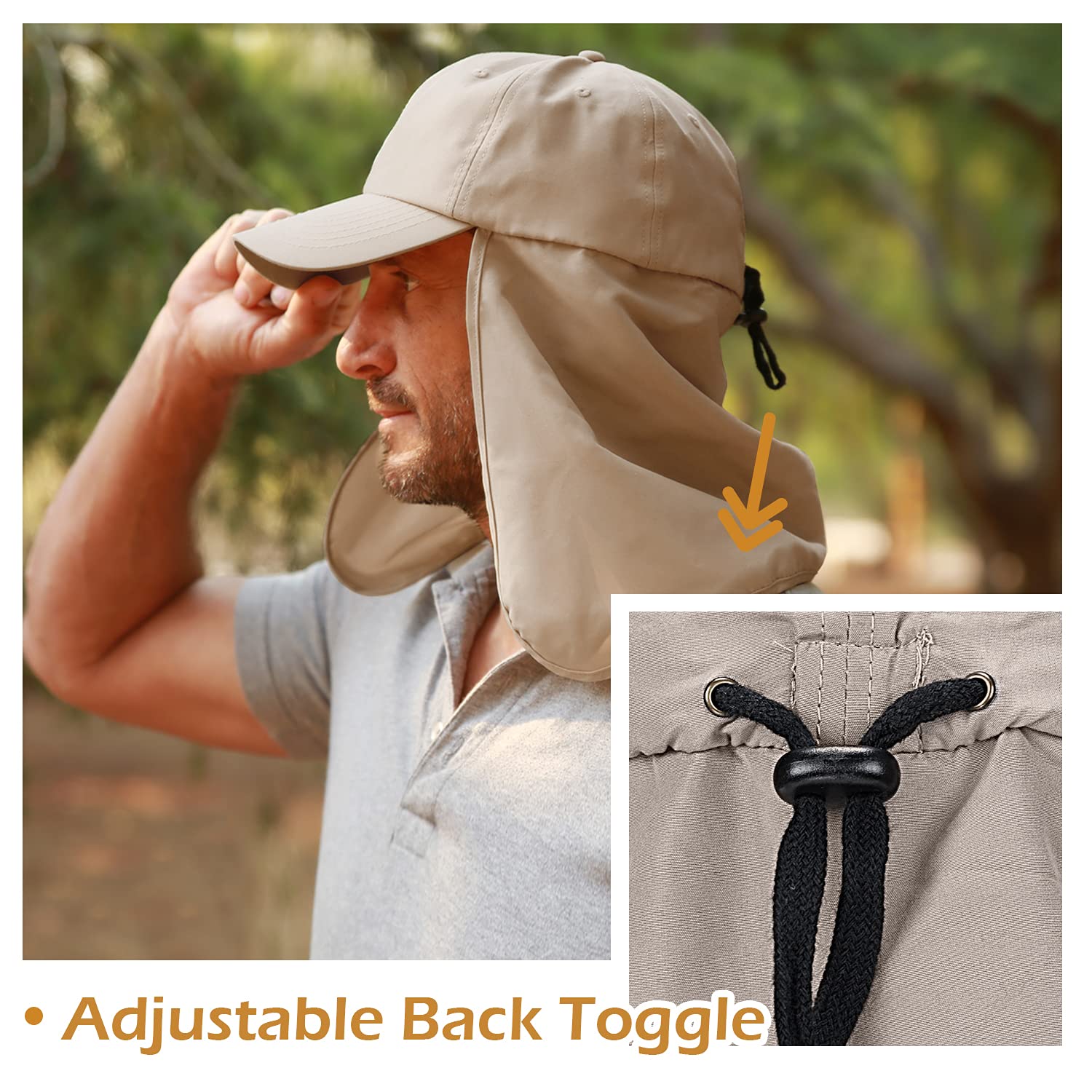 Sonnenhut für Herren/Damen mit UV-Schutz breite Krempe Safari Wandermütze mit Nackenklappe Abdeckung