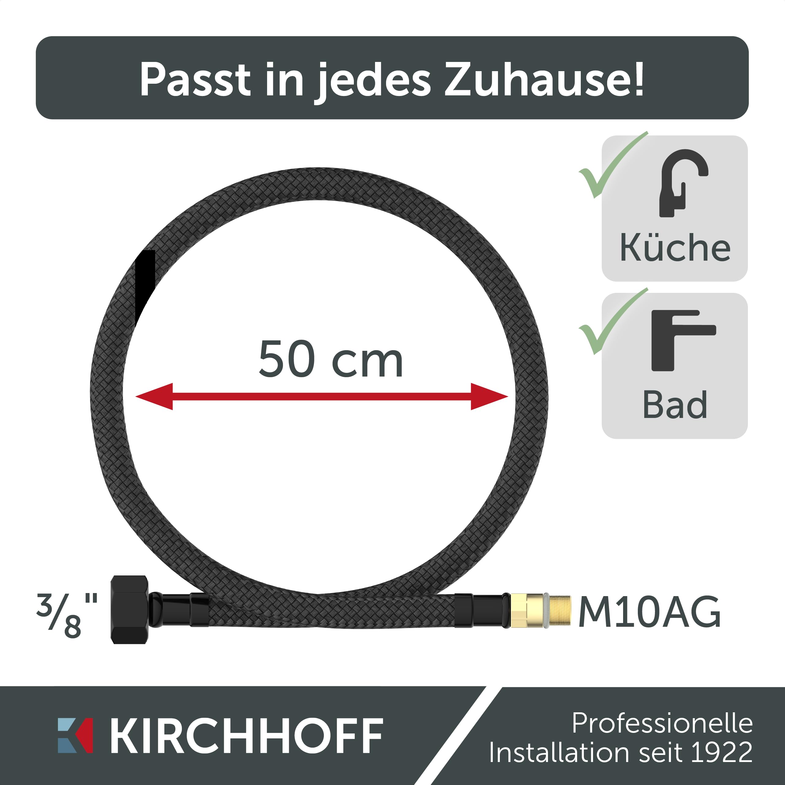 Bundle aus KIRCHHOFF Design Universal Eckventil mit Schnellverschluss + Design Siphon, Matt Schwarzer Abfluss, Ablaufgarnitur für Waschbecken + Flexibler Anschlussschlauch in schwarz
