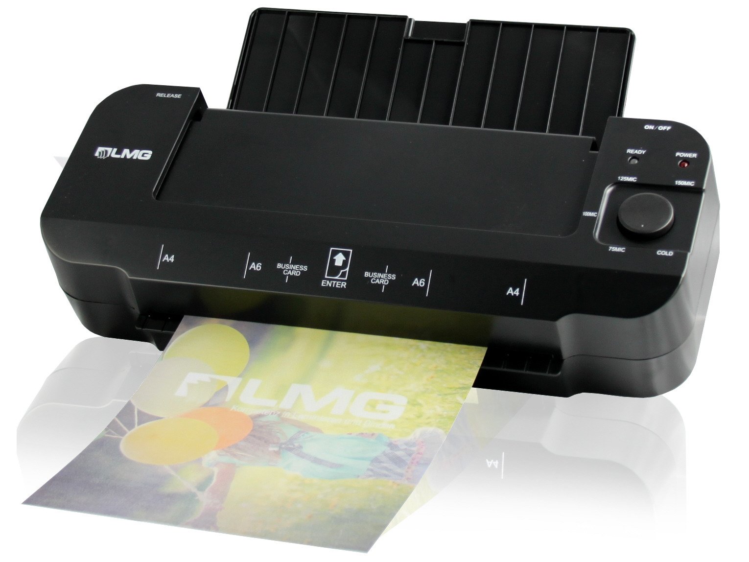 LMG | Plastificatrice Premium per documenti fino a A4 – Laminatore veloce con tempo di riscaldamento estremamente breve di 1-2 minuti, veloce e moderno fino a 2 x 150 MIC, anche laminazione a freddo