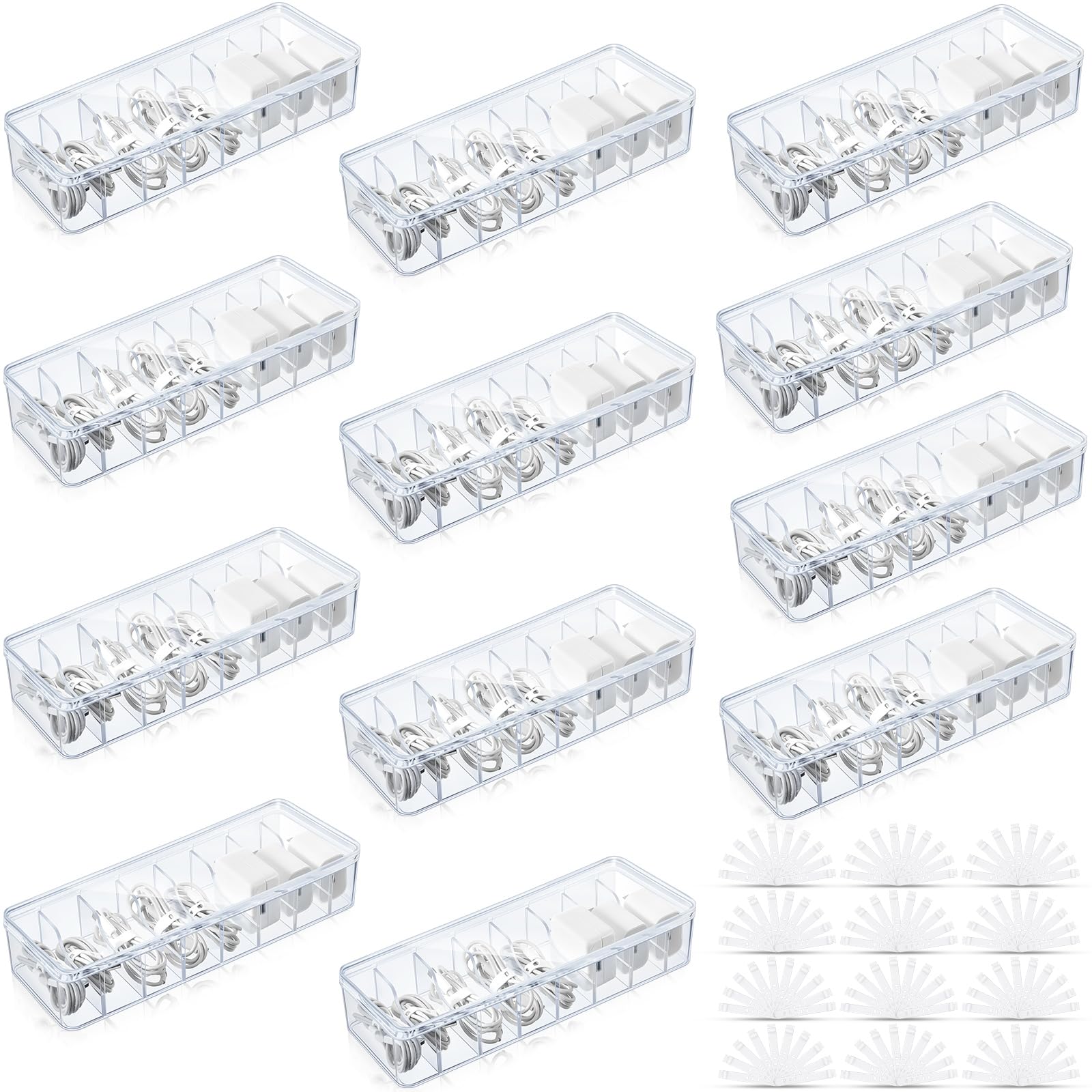 Tatuo Cord Organizer Box with Lid, Clear, 12 Pack