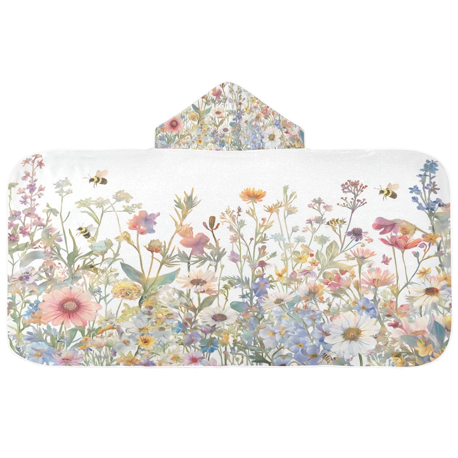 Nesatuwa Hooded Towel for Kids,Colorful Herbs and Flowers Kids Beach Bath Towels Soft Absorbent Quick Dry Poncho Towel for Girls Boys