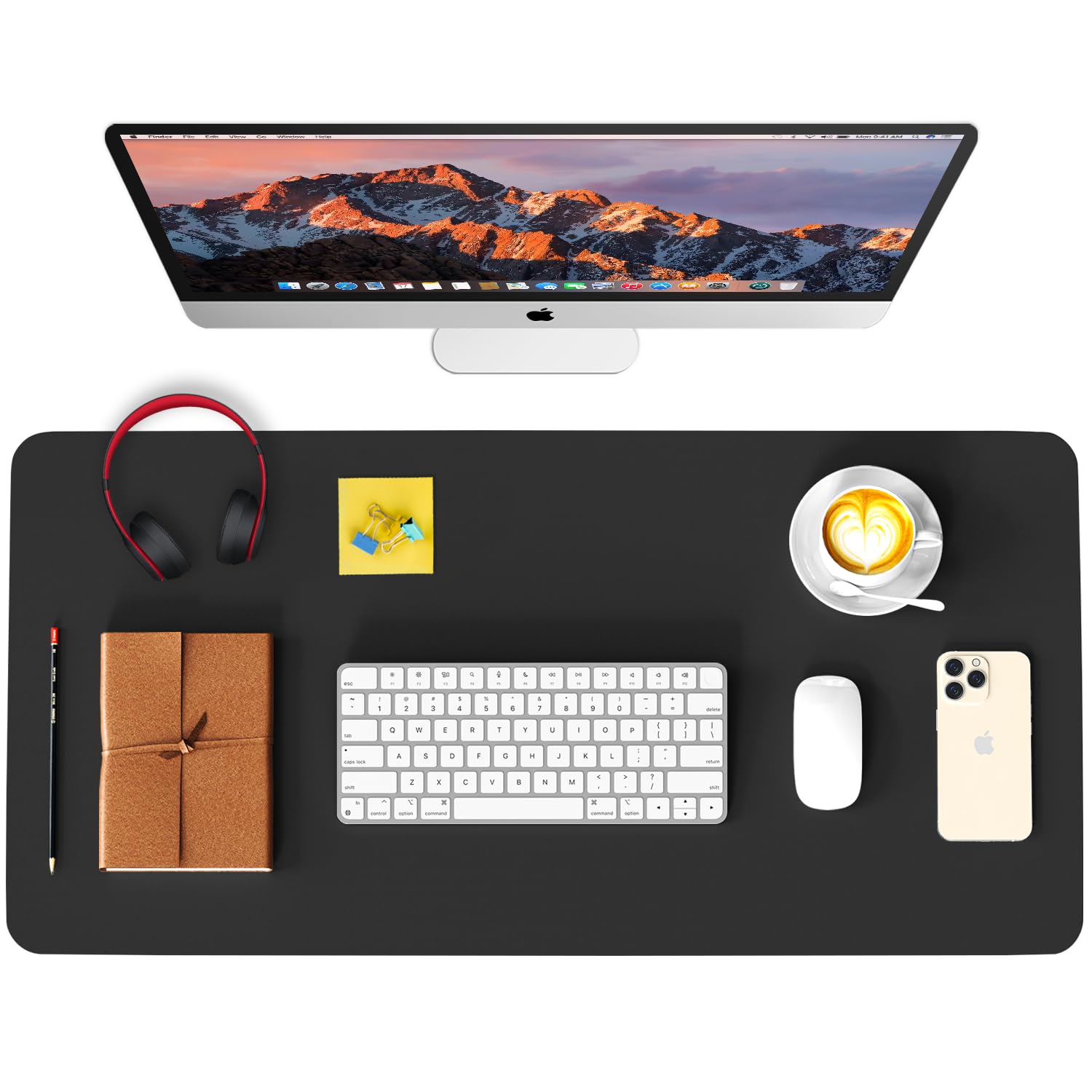 WAYBER Leather Desk Pad Protector, Waterproof Mouse Pad, PU Desk Mat, Office Desk Cover, Desk Writing Mat for Office/Home/Work/Cubicle (Black)