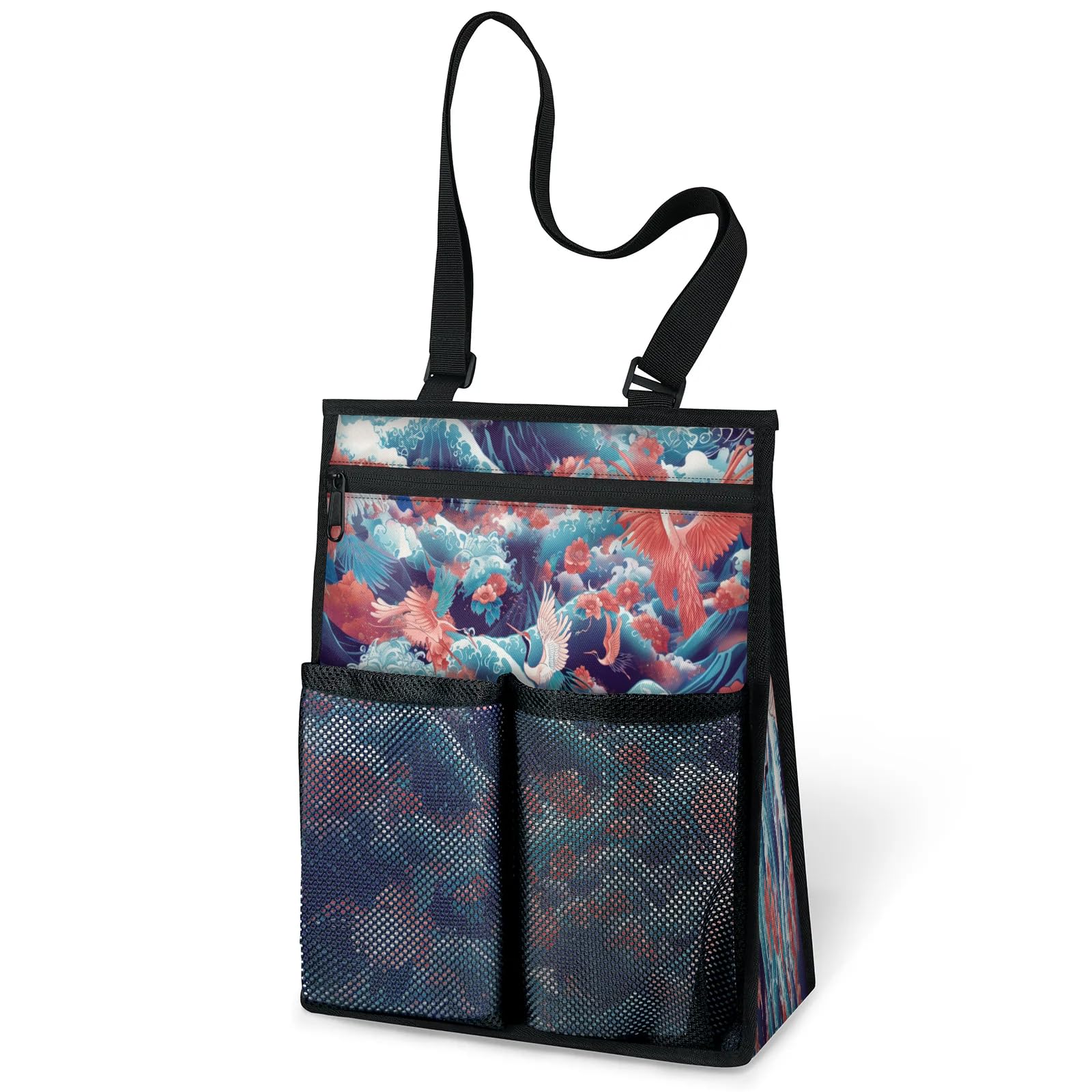 Ourtheme Crane Japan Theme Portable Shower Bag for Travel Gym Camp Beach Tote Shower Caddy Bags Hanging Toiletry