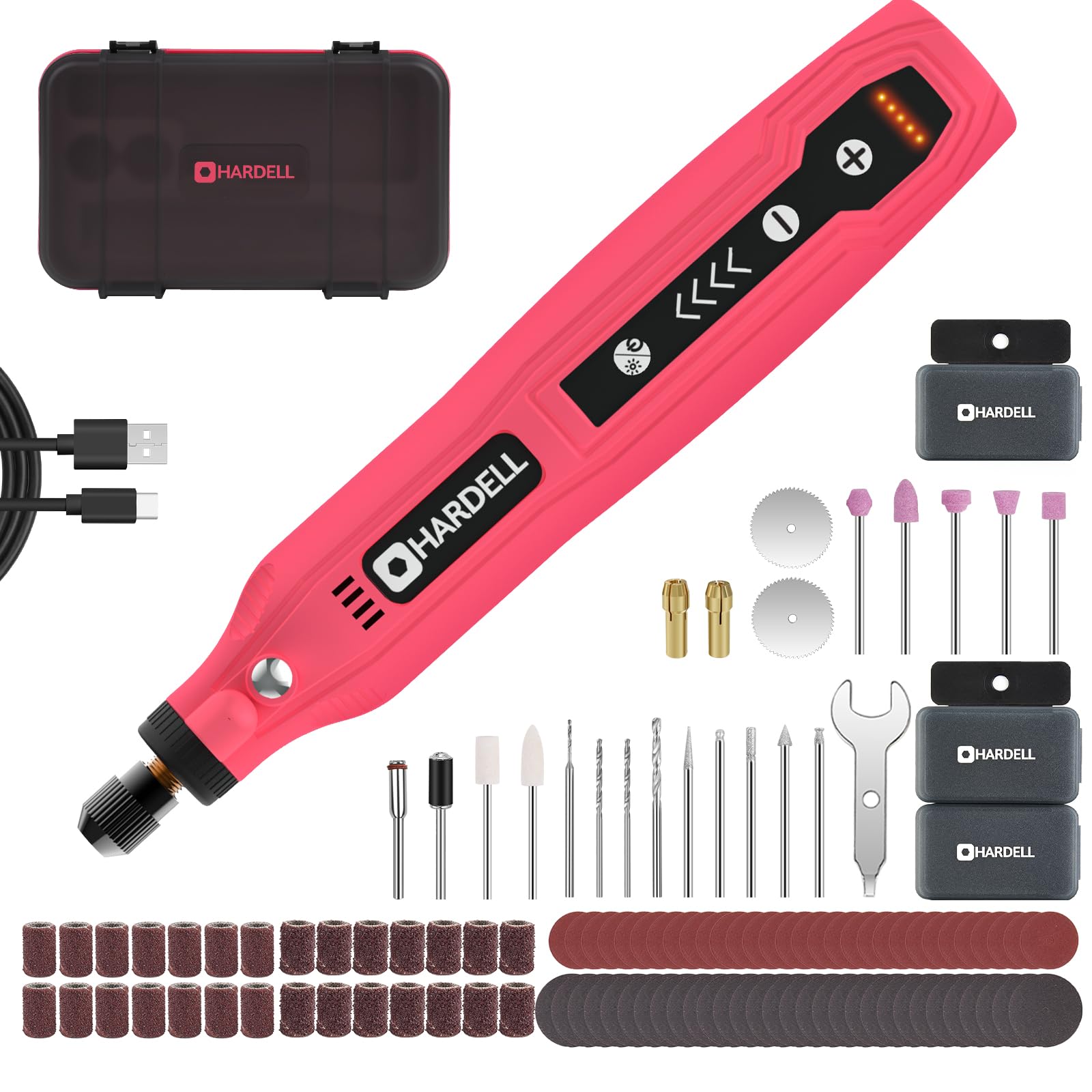 HARDELL Mini Cordless Rotary Tool, 5-Speed 3.7V Power Rotary Tool Kit with 111 Accessories, Multi-Purpose Rotary Tool for Sanding, Polishing, Drilling, Cutting Engraving DIY Crafts (Upgrade Package)