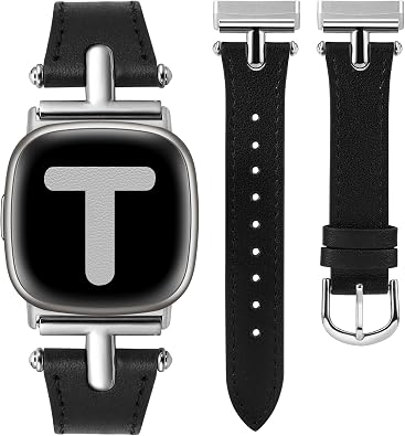 Wearlizer Leather Band Compatible with Fitbit Versa 4 3/Sense 2 1 Bands | Women Dressy T-Shape Metal Buckle Leather Strap for Versa 3/Versa 4/Sense/Sense 2 Watch Accessories
