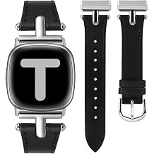Wearlizer Leather Band Compatible with Fitbit Versa 4 Bands for Woman/Versa 3/Sense 2/Sense Bands Women, Dressy Designer T-Shape Metal Buckle Leather Strap