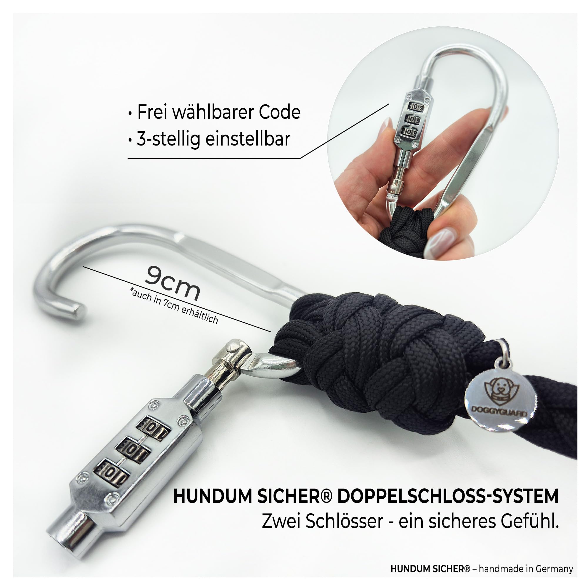 Anti-Diebstahl Hundehalsband & Leine für kleine Hunde - Abschließbar & schnittfest, Paracord Set mit Stahlseil-Kern (150cm)