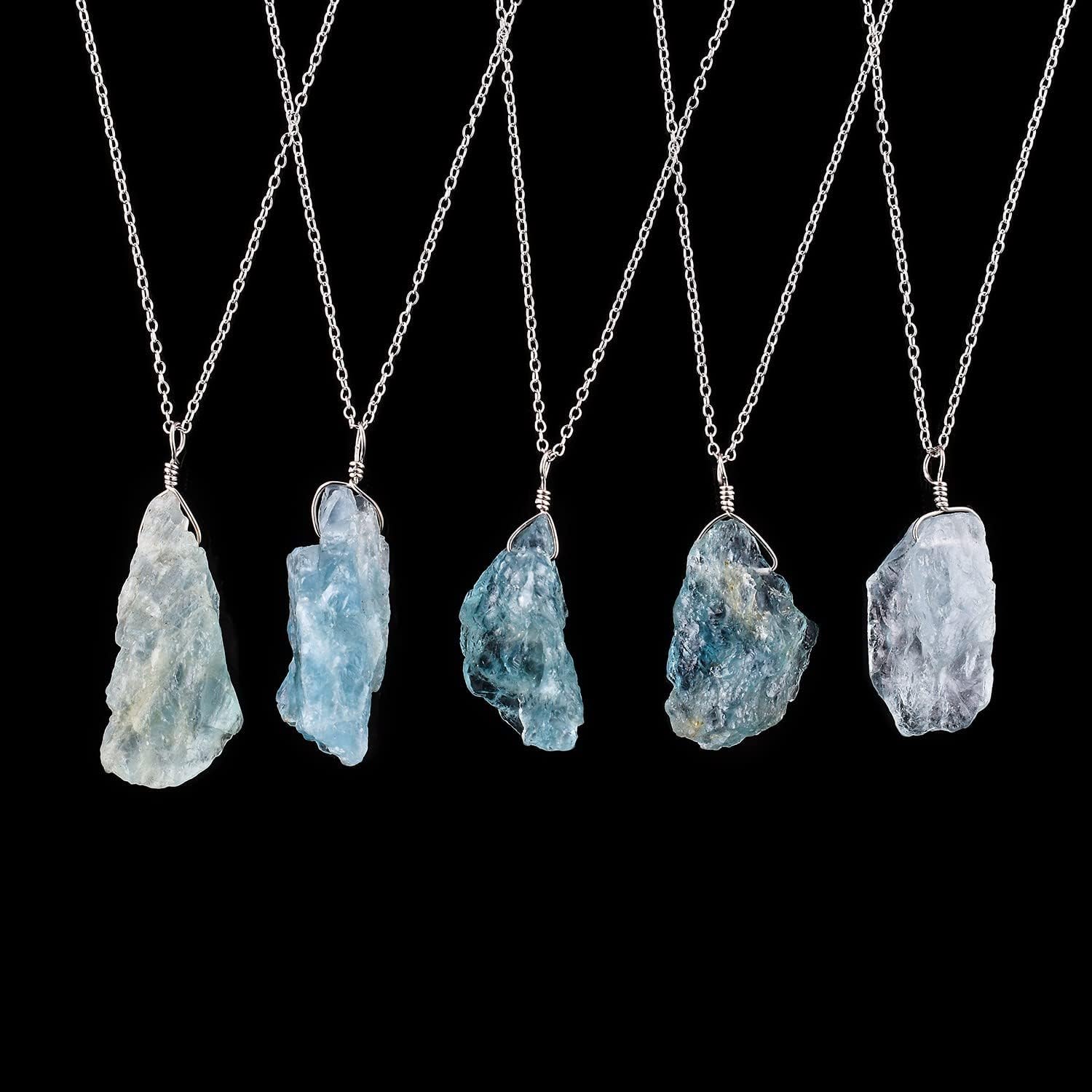 OdrillionGems Natural Raw Aquamarine Gemstone Pendant Necklace, Rough Stones and Crystals, 925 Sterling Silver, Rhodium Plated, March Birthstone, Women Jewelry, Valentine Gifts, Size 18" - Image 4