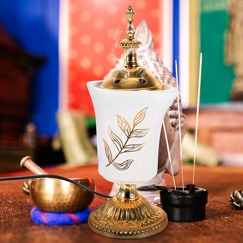 Miniatura 3 de Garneck Quemador de incienso eléctrico, incensario de cerámica estilo Oriente Medio para decoración del hogar, yoga, spa, aromaterapia