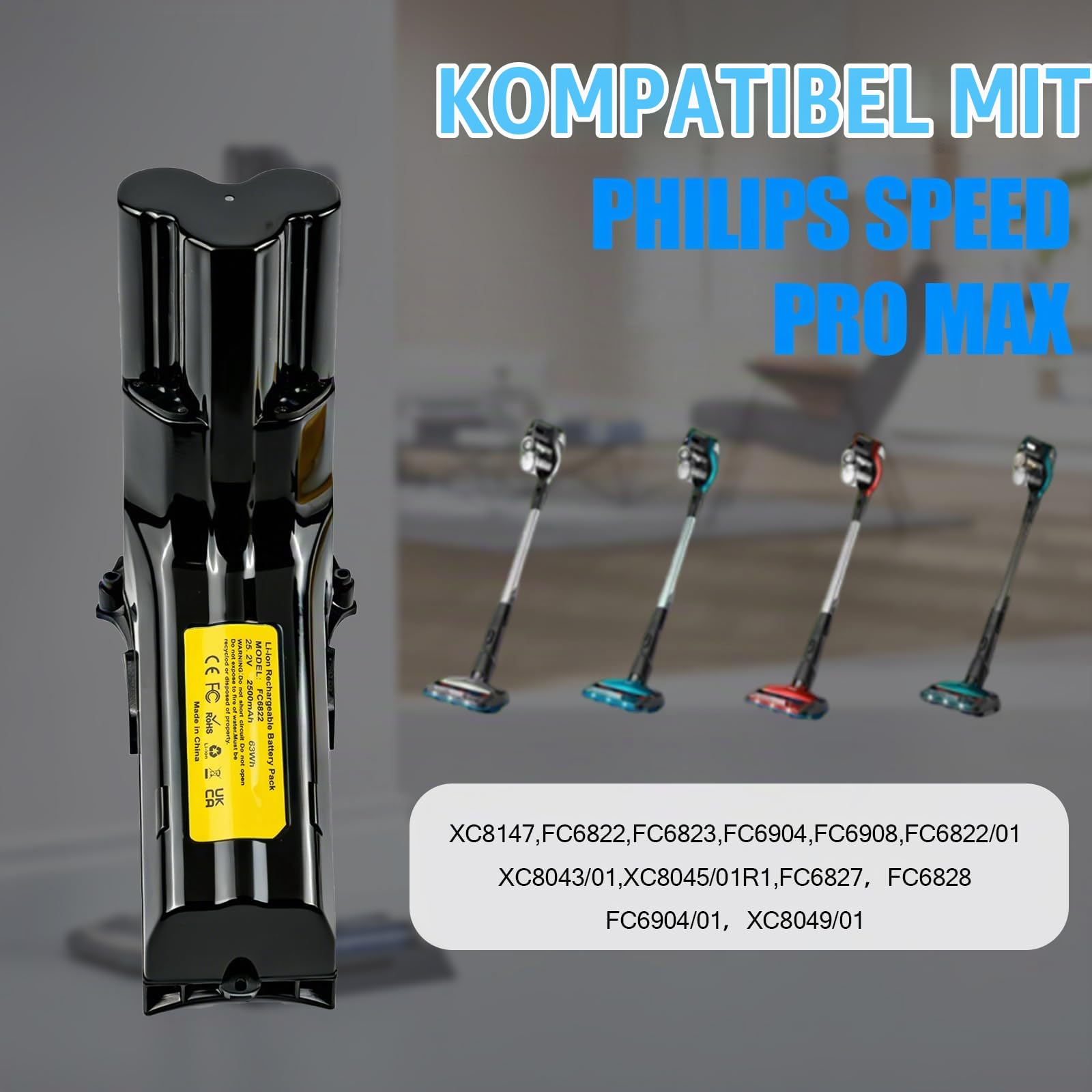 Ersatz Akku Fit Philips FC6822, FC6823, FC6826/01, FC6827, FC6828, FC6904