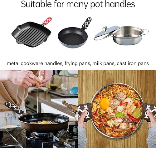 Miniatura 4 de 3 piezas de funda para mango de olla caliente para cocina, resistente al calor, soporte de manga de mango caliente, funda de hierro fundido, funda