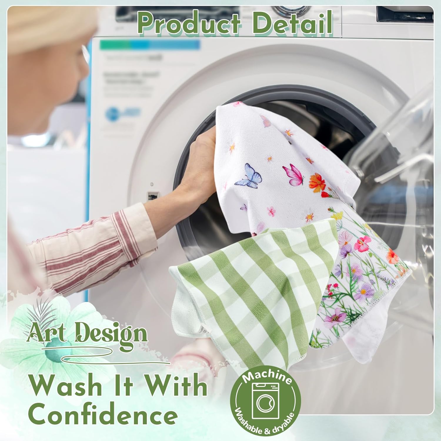 Tegeme 2 Pcs Spring Kitchen Towels, Floral Dish Towels, Decorative Tea Washcloth, Hand Drying Washcloth for Home Kitchen Bathroom Decor Spring Party Supply Housewarming Gift 16x24 Inch(Wildflower) - Image 3