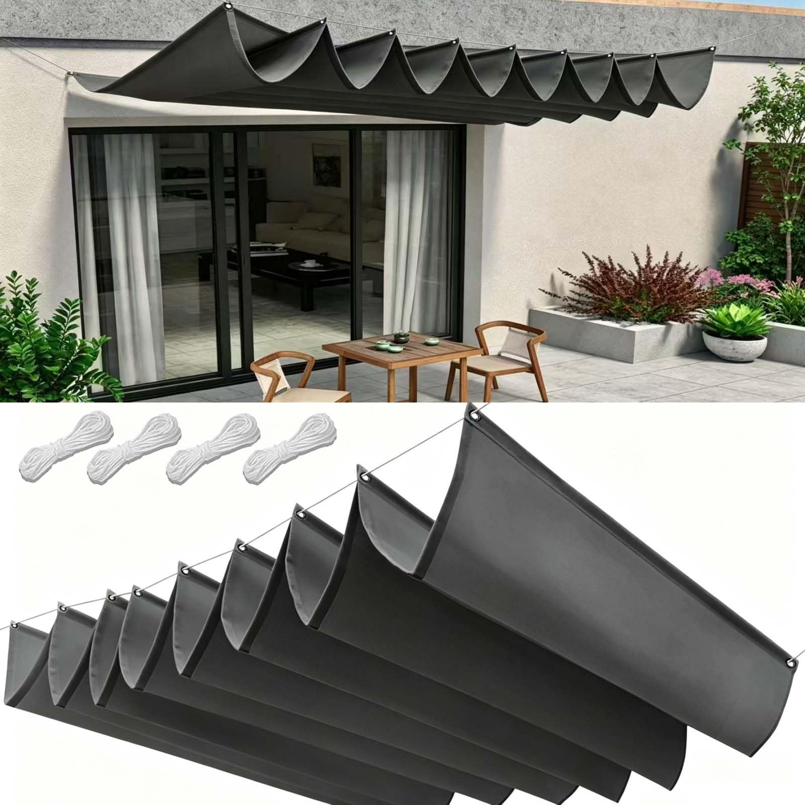 Maska Przeciwsłoneczna Z Materiału 150x260cm Blokujący 98% UV Wodoodporna Pergola Zewnętrzna Z Oczkami I Sznurkiem Do Ogrodu Zewnętrznego, Patio, Trawnika, Ciemny szary