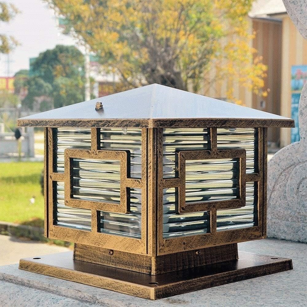 QUSYZD Traditional Vintage Glass Lantern Column Lamp Outdoor Continental Aluminum Metal Waterproof Column Light E27 Decoration Pillar Post Lamp Park Villa Courtyard Street Ligh,