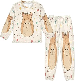 Fleece Pajamas Set Capybara Star Cute Graphic Long Sleeve Sleepwear Winter 2 Piece Pjs Set 6-16 Years