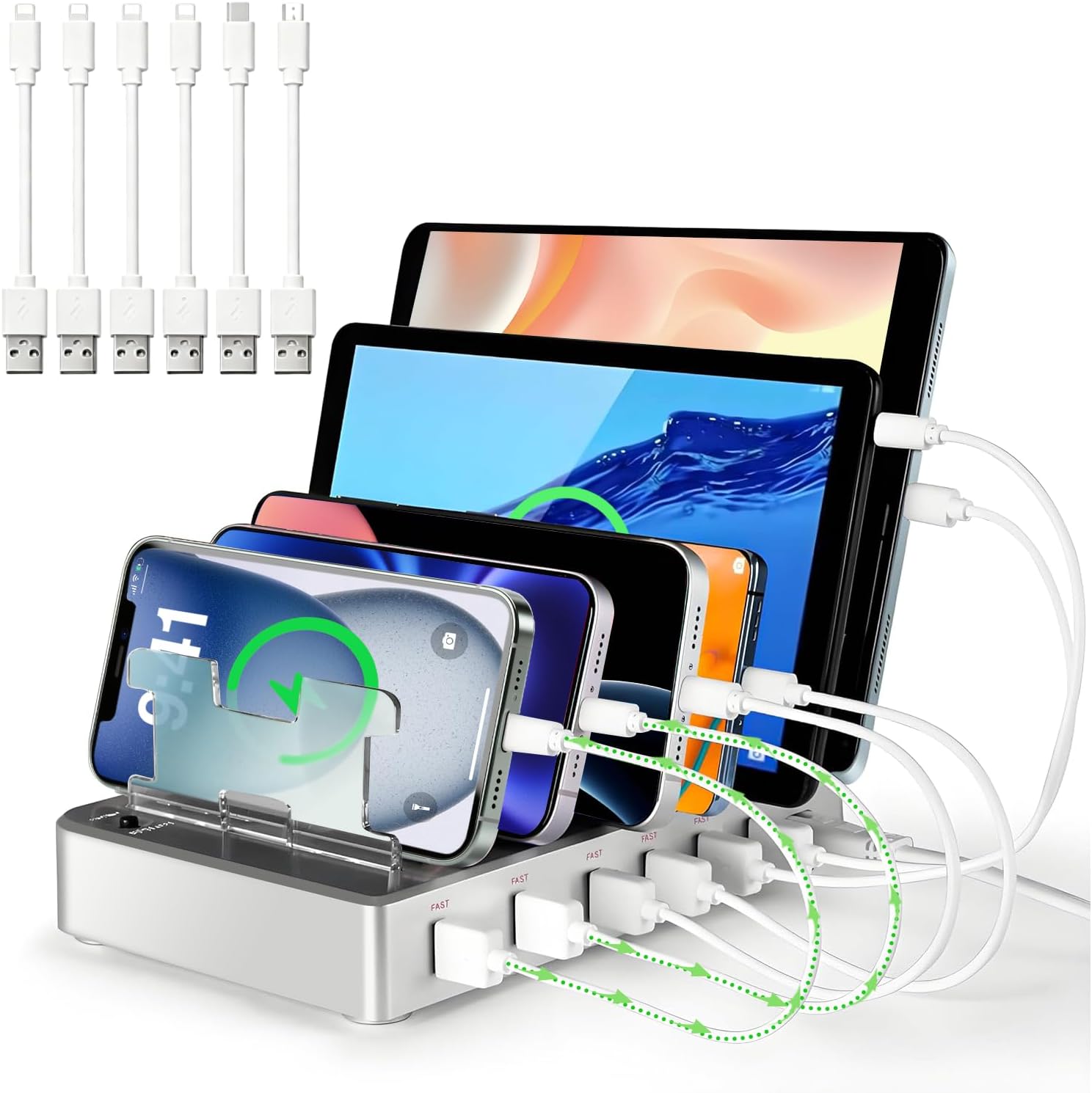 Amazon.com: 6 Port Charging Station for Multiple Devices, Charger ...