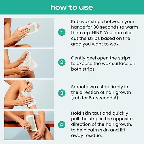Miniatura 6 de KoluaWax Tiras de cera vegana para depilación  Fácil de usar, no irritante, kit de depilación sin desorden  40 tiras corporales, 24 tiras faciales,