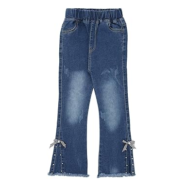 Hopscotch Girls Cotton and Polyester Solid Jeans in Blue Color