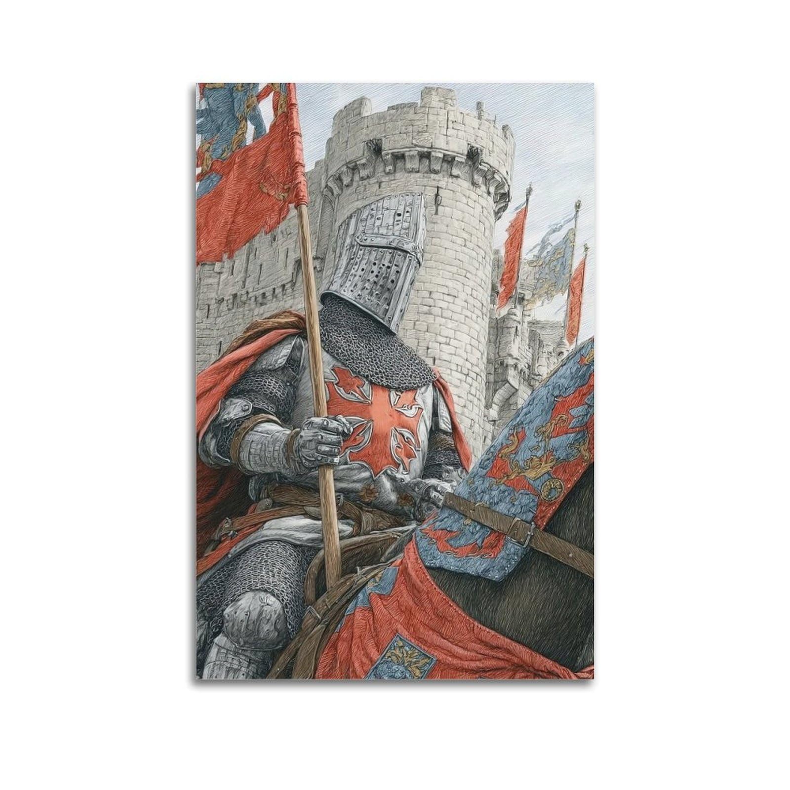 XKUGA Chivalry Gothic Poster Templar Knight Crusader Sacred Modern Decorative Canvas Prints - Ideal Wall Art for Family, Man Cave, Game Room, Boys & Girls Bedroom 20x30inch(50x75cm)