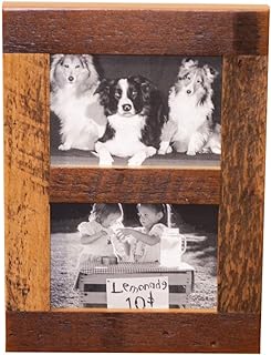 Rustic Wooden Collage Picture Frame, Wood Multi Photo Holder for Wall, Horizontal and Vertical Display, Reclaimed Barnwood, 2 Openings each 5x7