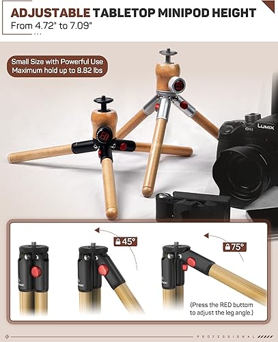 Miniatura 6 de IFOOTAGE Timberpod - Mini trípode, trípode para cámara pequeña con tornillo de 14 pulgadas, trípode de mesa profesional para cámara DSLR, teléfono