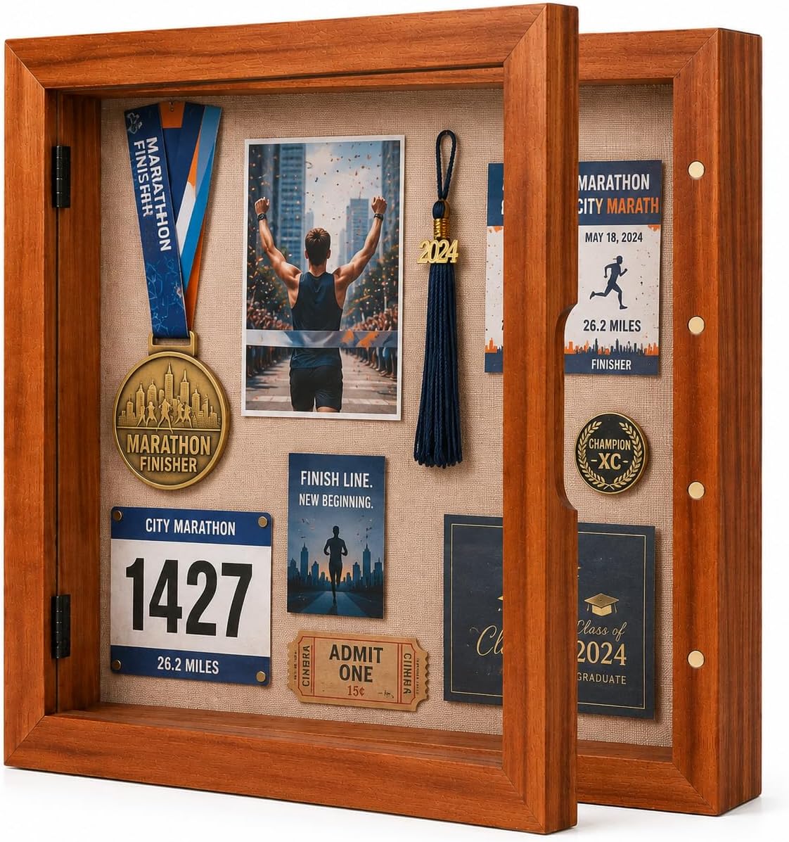 6x6 Small Shadow Box Frame, Acacia Wood Keepsake Display Case, Brown
