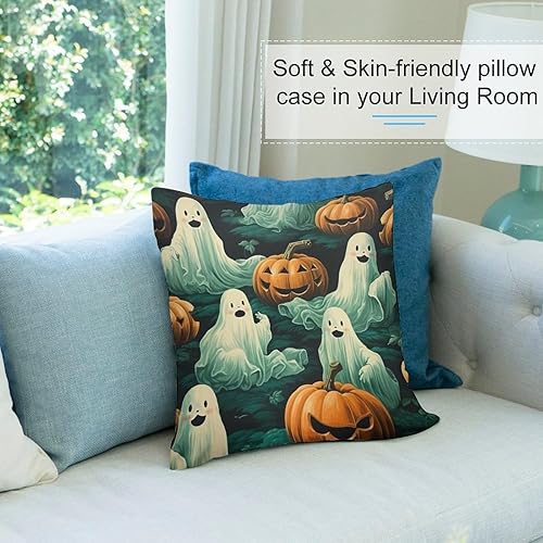 Miniatura 8 de Cojines Decorativos para Sala, Fantasmas y Calabazas, Funda de cojín rústica de Halloween, para decoración del hogar al aire libre, 12 x 12