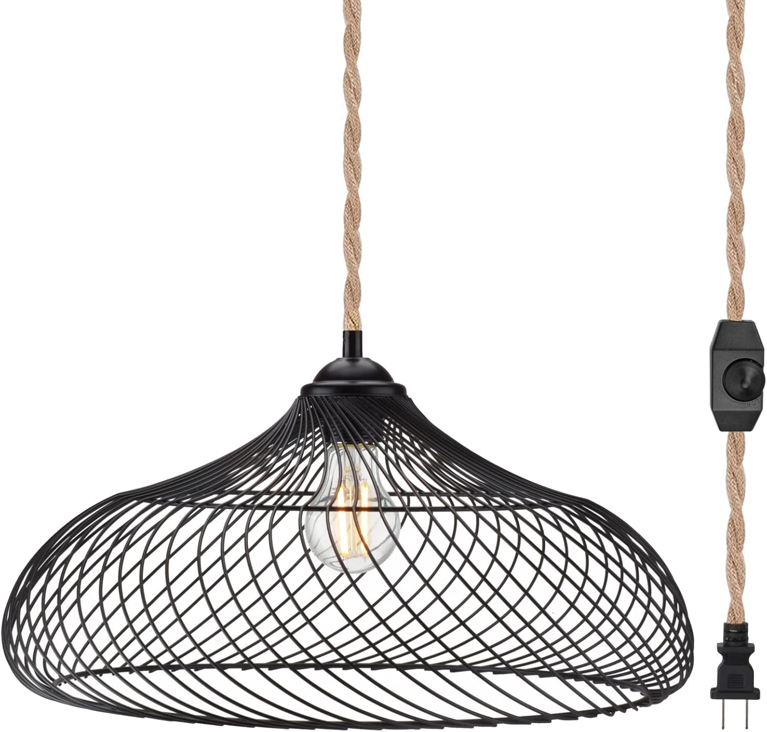 ROMGUAR CRAFT Plug in Pendant Light, Hanging Light with 15FT Plug in Cord & Dimmable Switch