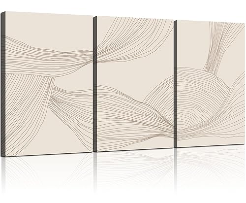 3 Minimalist Line Canvas Wall Art Modern Abstract Neutral Tones
