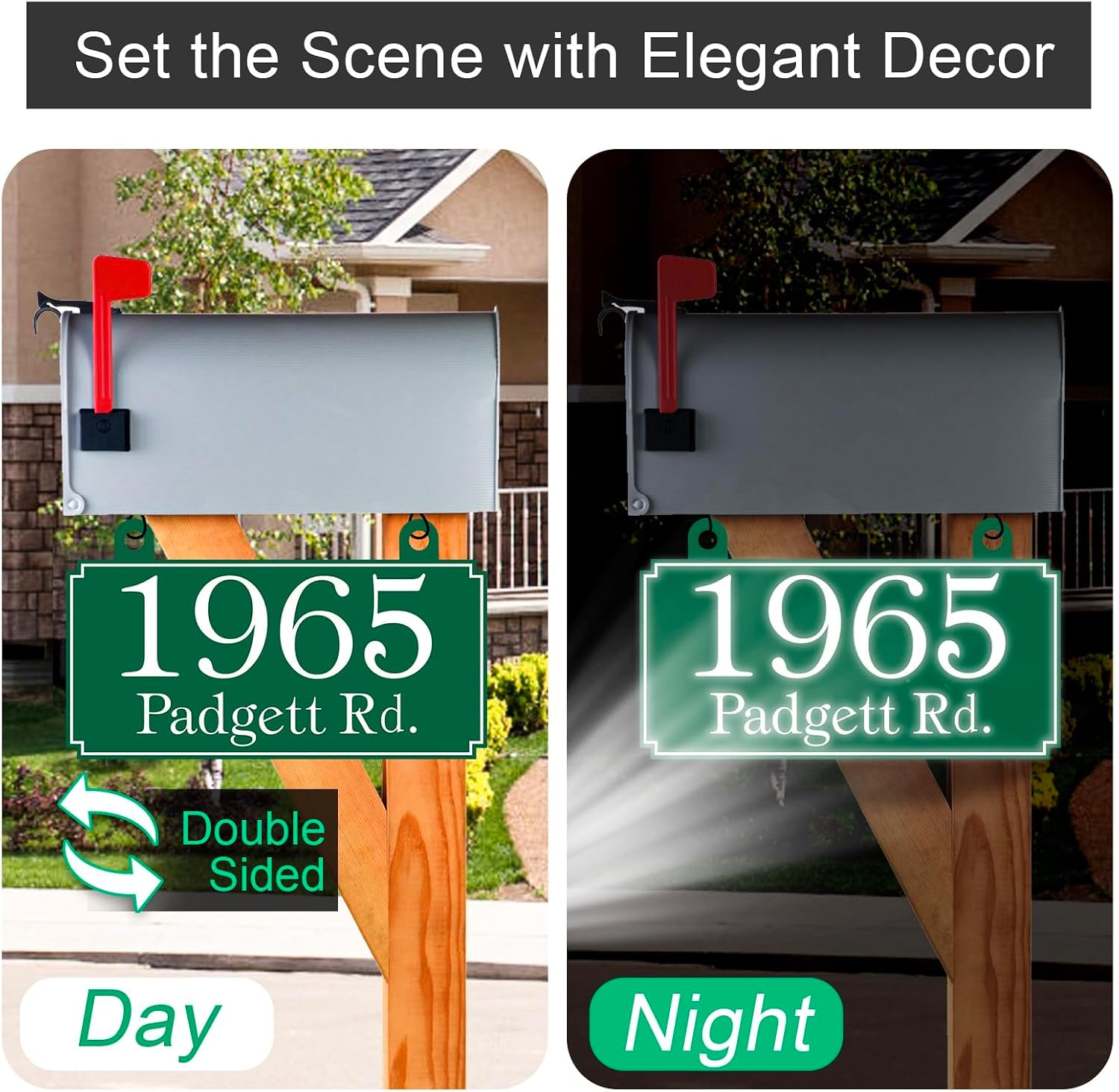 Hanging Mailbox Number Sign Plaque - Mailbox Numbers,Mialbox Address Sign Plaque for Outside House,Mailbox Post,Lamp Post,Light Post - Metal Reflective Double Sided 12'' x 7''(Green/White)