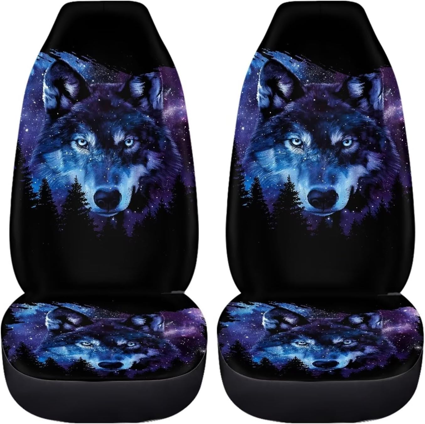 Poceacles Forest Wolf Galaxy Print Car Seat Covers for Car Truck Sedan SUV - 2 Packs, Automotive Seat Covers, Bucket Seat Covers, Protective Interior Accessory