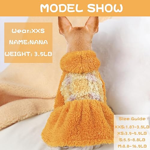 Miniatura 2 de Suéter a cuadros para perros pequeños y niñas, vestido de perro de otoño e invierno, ropa de vellón cálido para cachorros, suéter de gato con taza