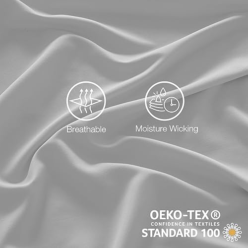 Miniatura 5 de Juego de sábanas de tamaño matrimonial, color gris claro, sábanas bajeras y fundas de almohada, 4 piezas de microfibra de enfriamiento suave para