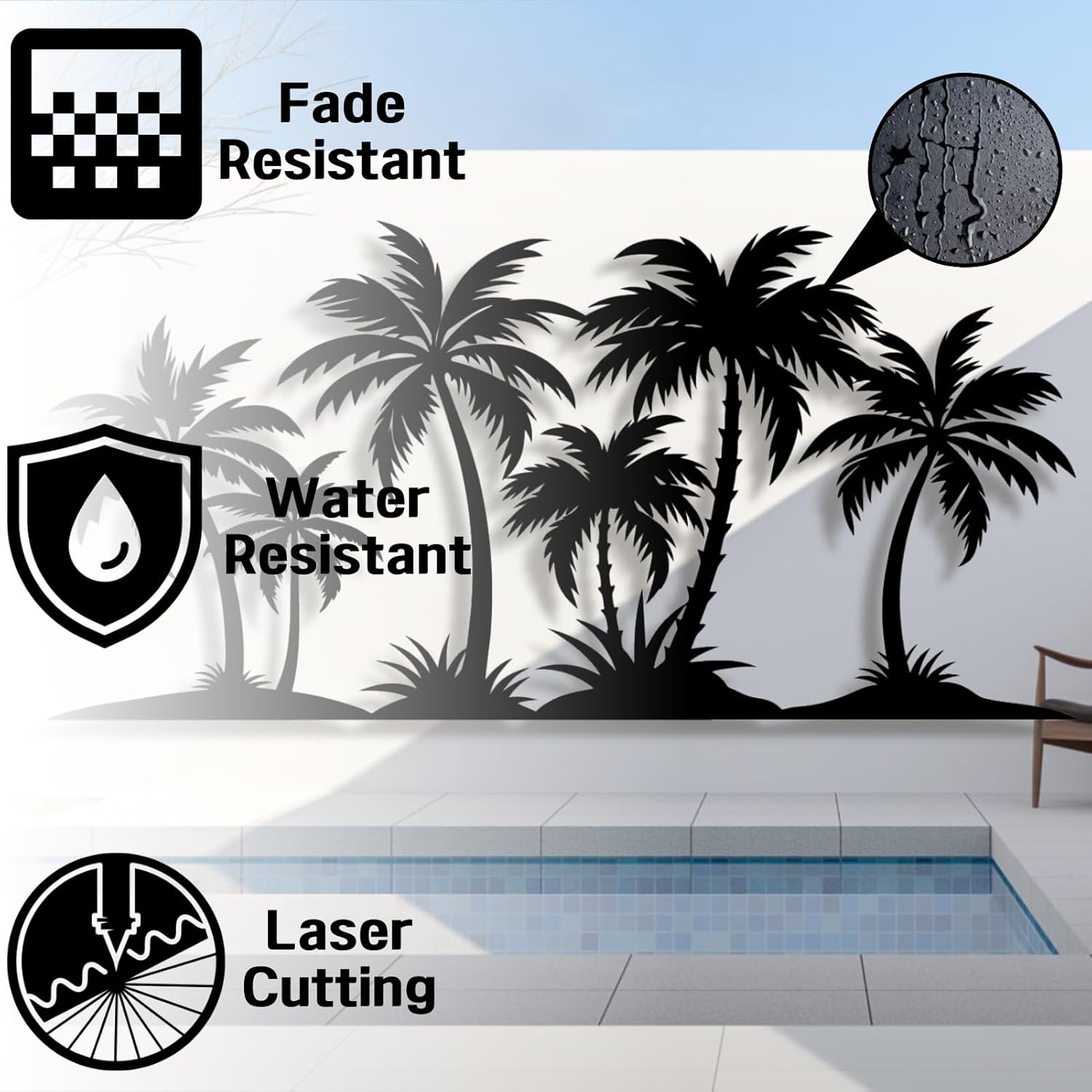 Metal Palm Tree Wall Decor,Metal Palm Tree,Palm Tree Metal Wall Art,Tropical Metal Wall Art,Beach Wall Decor,Coastal Metal Wall Art,Palm Tree Metal Wall Decor (style 1,black,69"L x 33"W/175 x 85cm)