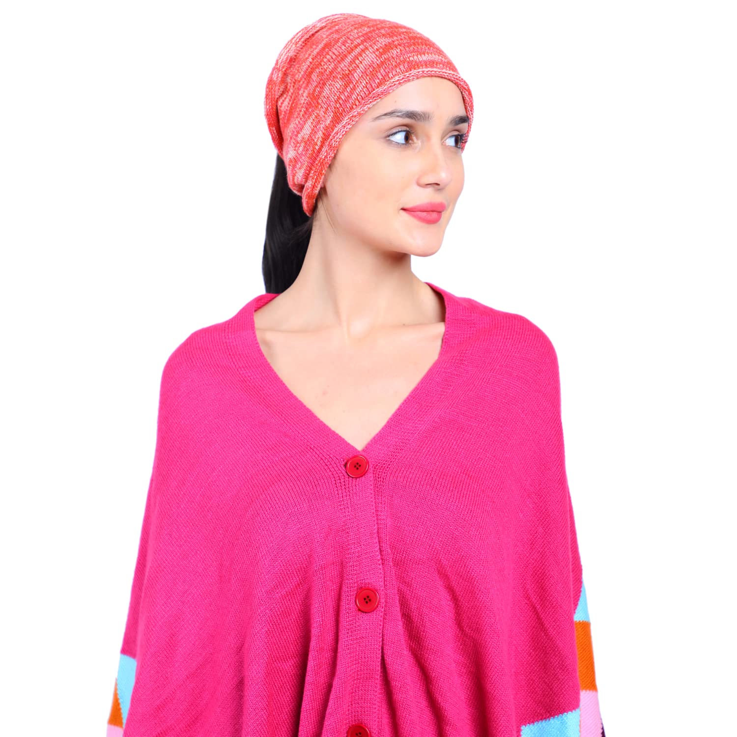 bharatasya Soft Mix Yarn Knitted Ski Warm Woolen Headband Peach-picture-9