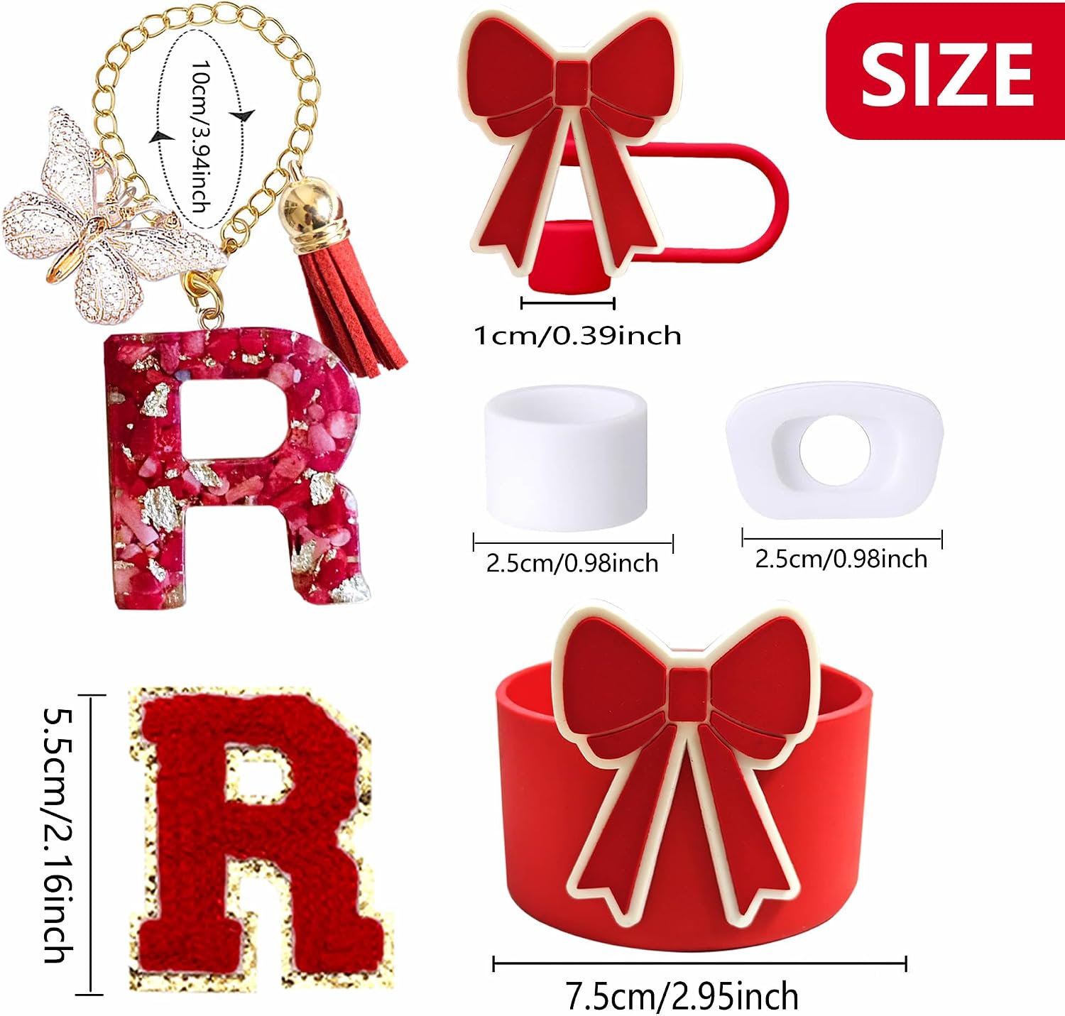 Red Accessories Set for Stanley Cup Bow Boot Stopper Initial R Charm image 5