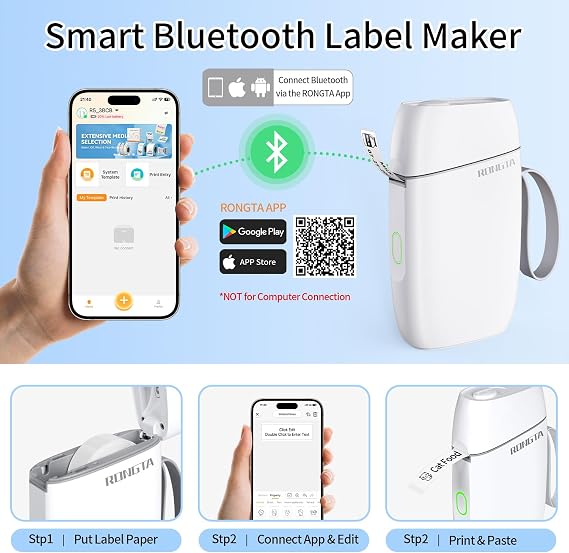 Rongta Mini Label Maker Bluetooth Sticker Printer R5(White)