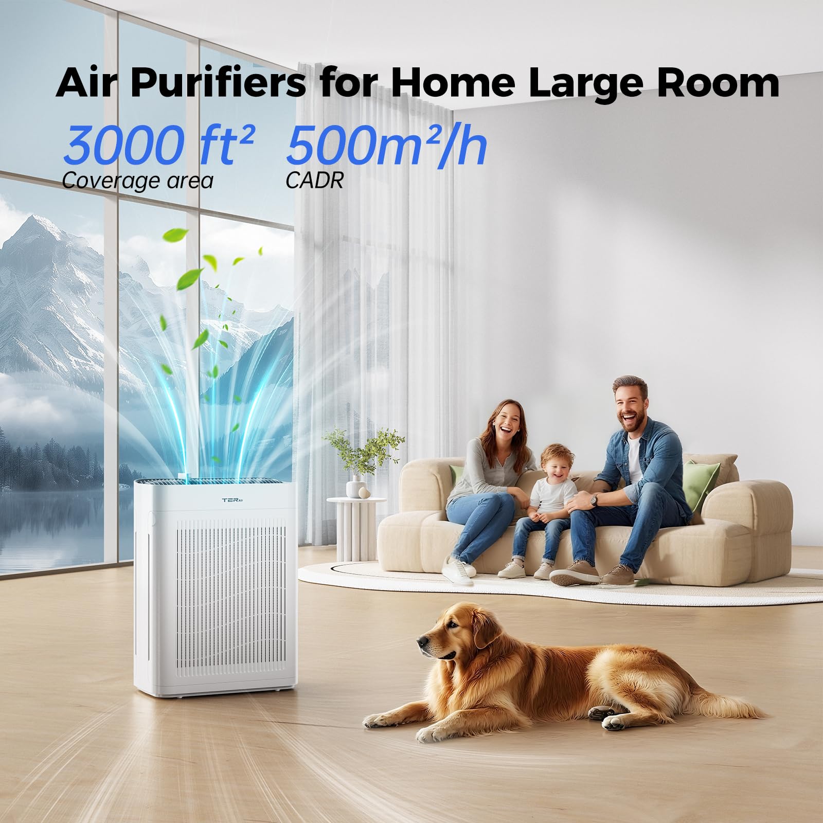 Purificatore d'aria, purificatori d'aria TER per la casa fino a 2400 piedi quadrati con sensori d'aria, ingresso aria su due lati, filtri lavabili all'aria H13 True HEPA, odore, fumo,