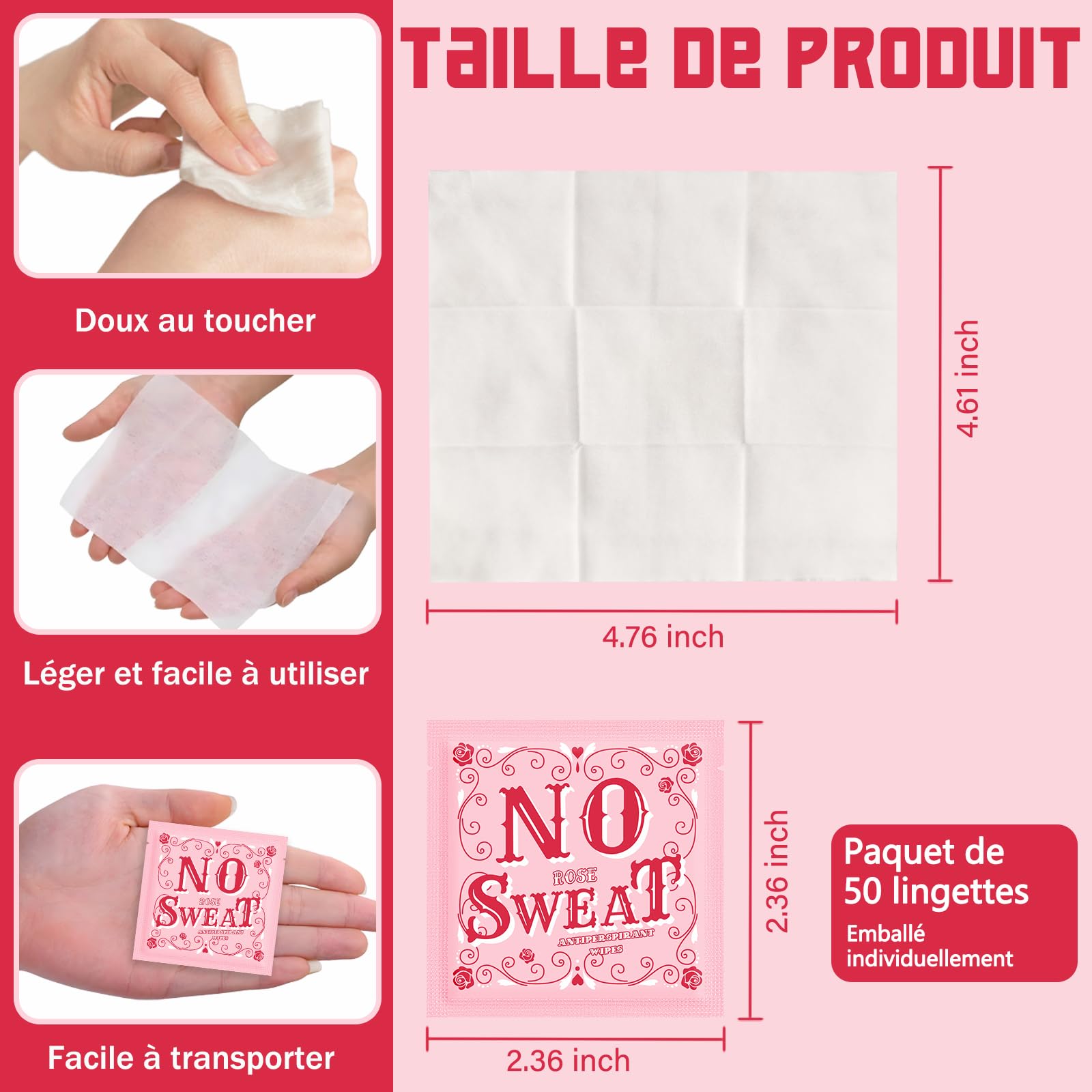 Krishome 50 pezzi rosa profumo di salviette deodorante e salviette per il corpo avvolgono individualmente le ascelle e viaggio per la pelle pulita per gli adolescenti (50)