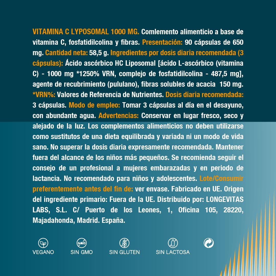 Vitamina C Liposomal 1000mg + Zinc | Vitamina C Liposomal Alta Absorción con Zinc Bisglicinato | Antioxidante e Inmunidad | Colágeno y Energía | 90 Cápsulas (Paquete de 2)