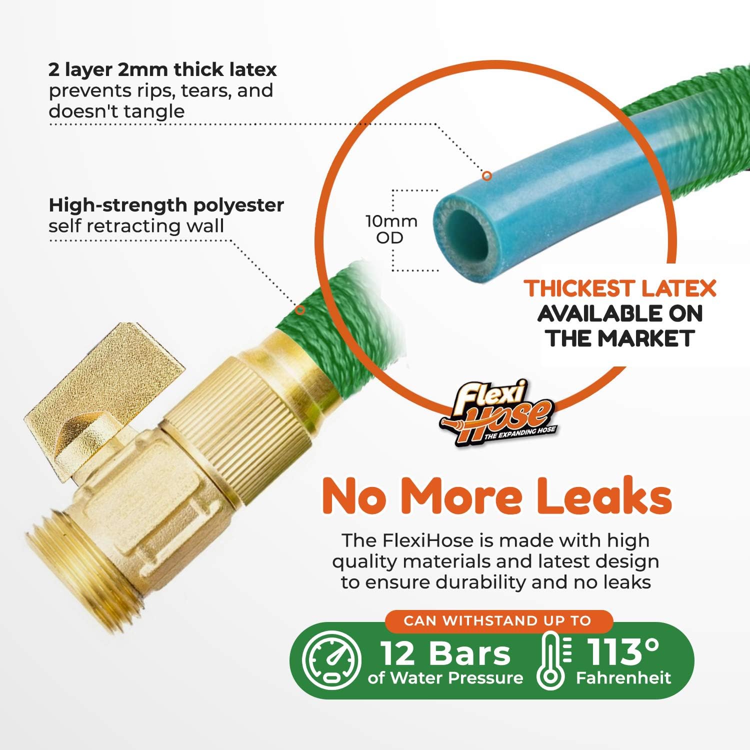 Flexi Hose Lightweight Expandable Garden Hose, No-Kink Flexibility, 3/4 Inch Solid Brass Fittings and Double Latex Core : Patio, Lawn & Garden