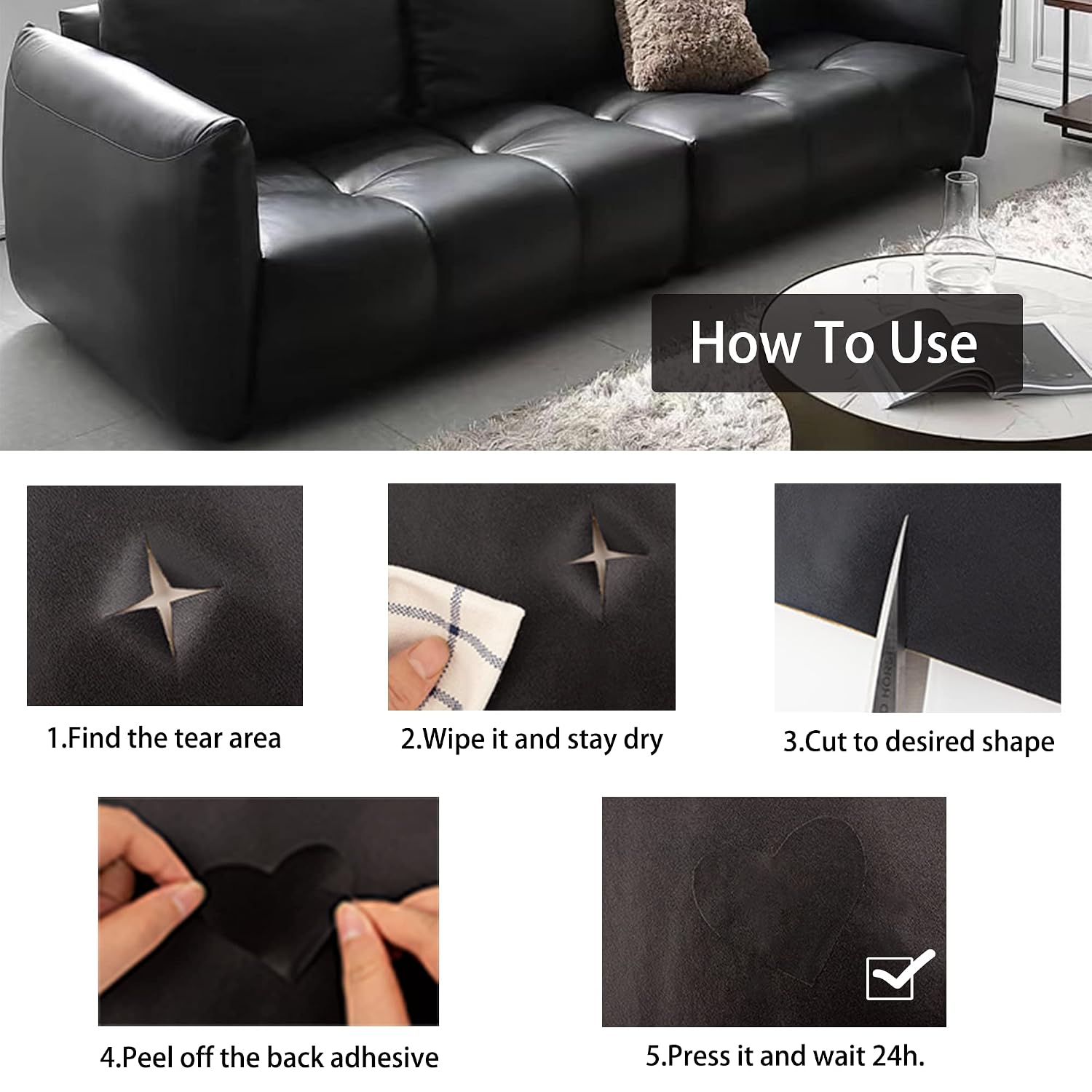 Leather Repair Tape Patch 8x120 Inches, Leather Repair Patch Self Adhesive for Couches, Sofa, Furniture, Vinyl Car Seats, Bags, Jackets First Aid Patch (Dark Brown)