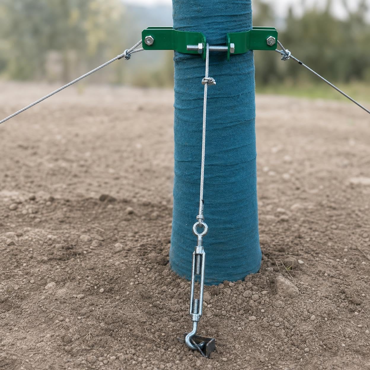 Kit Fijación para Árboles con Cuerda Metálica y Tensores - Protege Árboles Inclinados y Recién para Jardines, Color Original galvanizado, 3 Metros