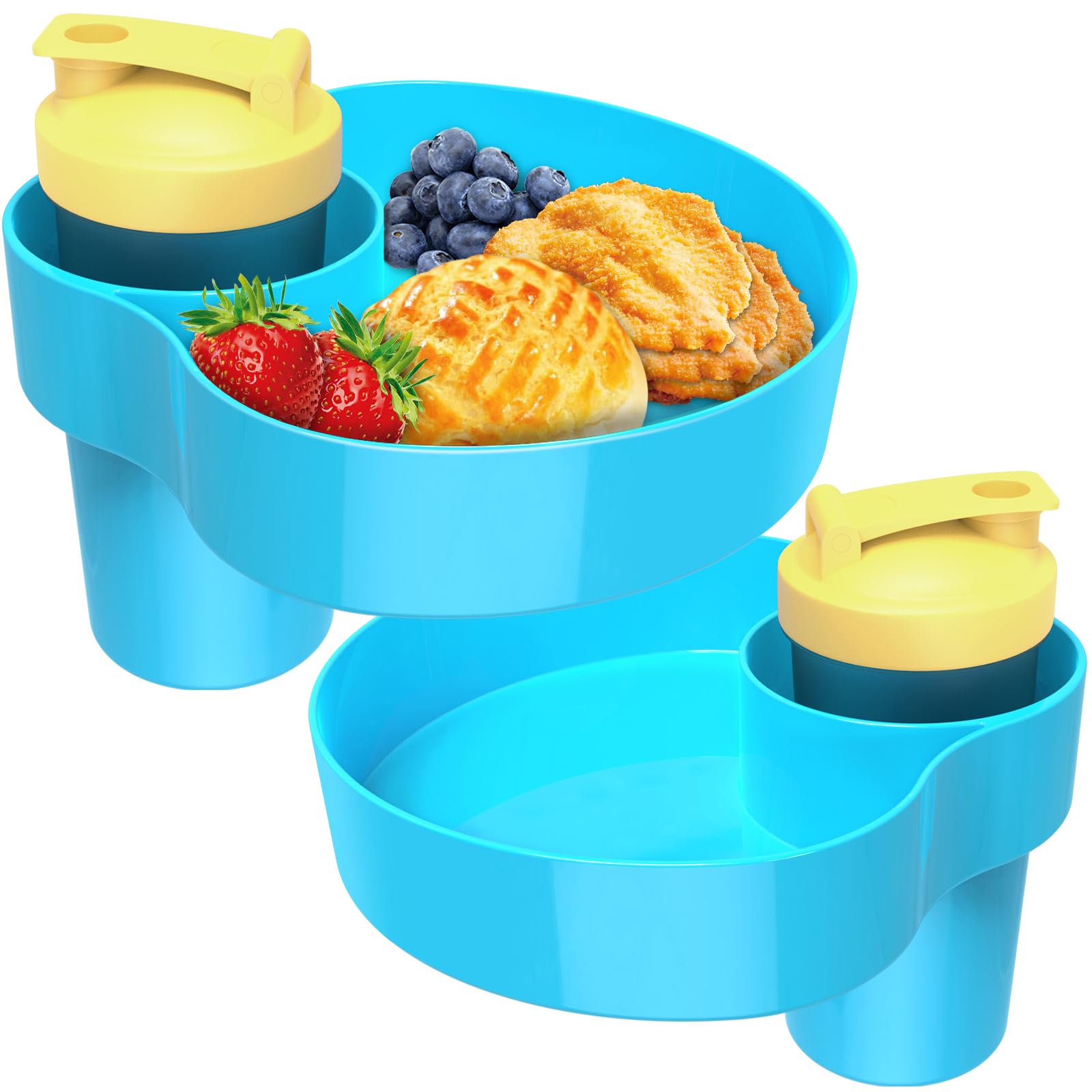 Car Seat Snack Tray for Kids: Kids Car Travel Tray with Cup Holder, Toddlers Road Trip Essential, Snacks Food Plate for Stroller, SnackTray with a Cup Holder (2, Sky Blue)