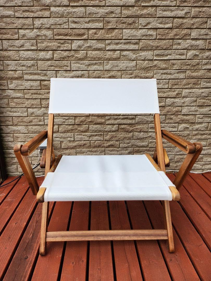 アウトドア折り畳みチェア 木製フレーム アイボリーファブリック 4脚