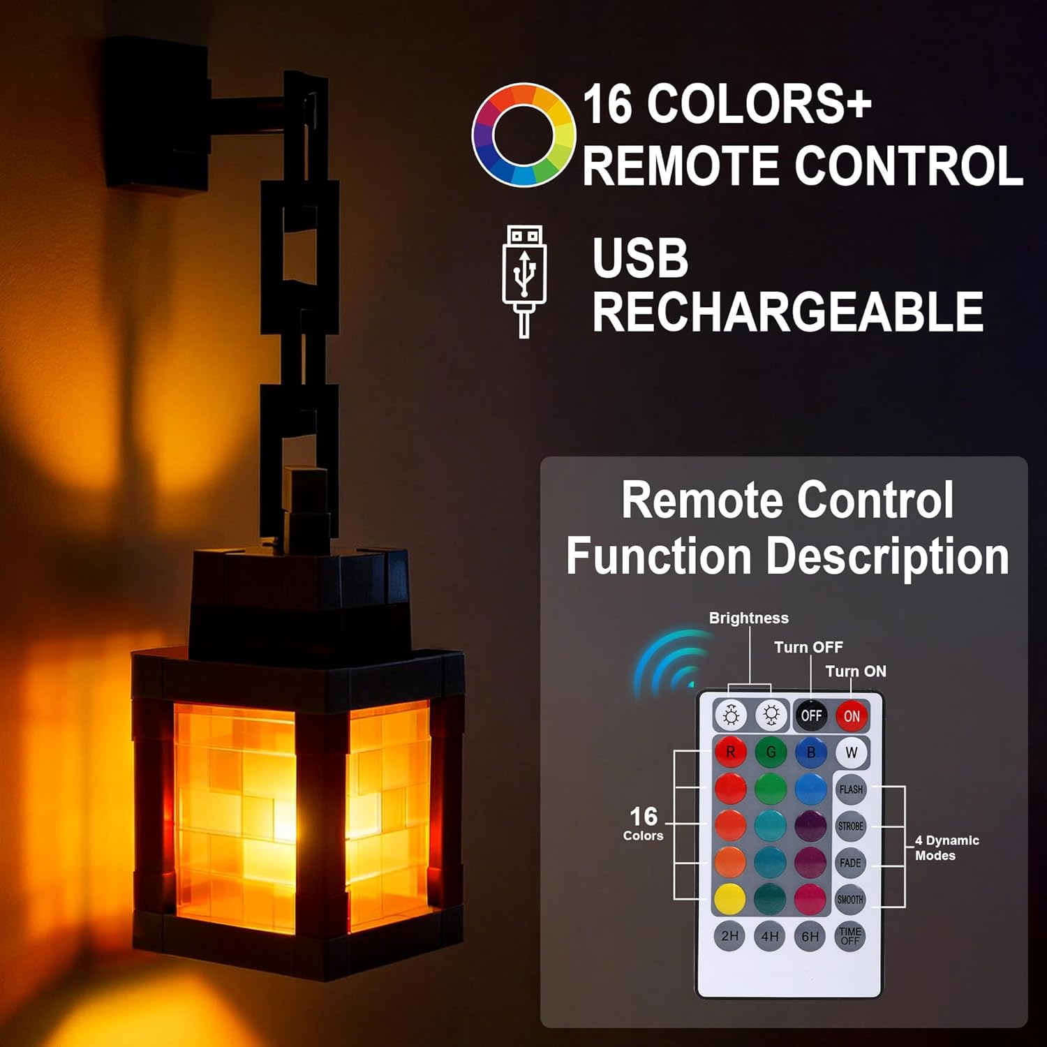 16 Color Changing LED Lantern Night Light, Rechargeable Hanging & Tabletop Lamp, Gaming Room Home Decor, Ideal Gift for Easter Holiday Birthday